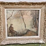 Painting representing the flood of Paris at the beginning of the 20th century