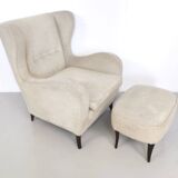 Ivory Lounge Chair with Ottoman in the Style of Gio Ponti, Italy