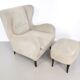 Ivory Lounge Chair with Ottoman in the Style of Gio Ponti, Italy