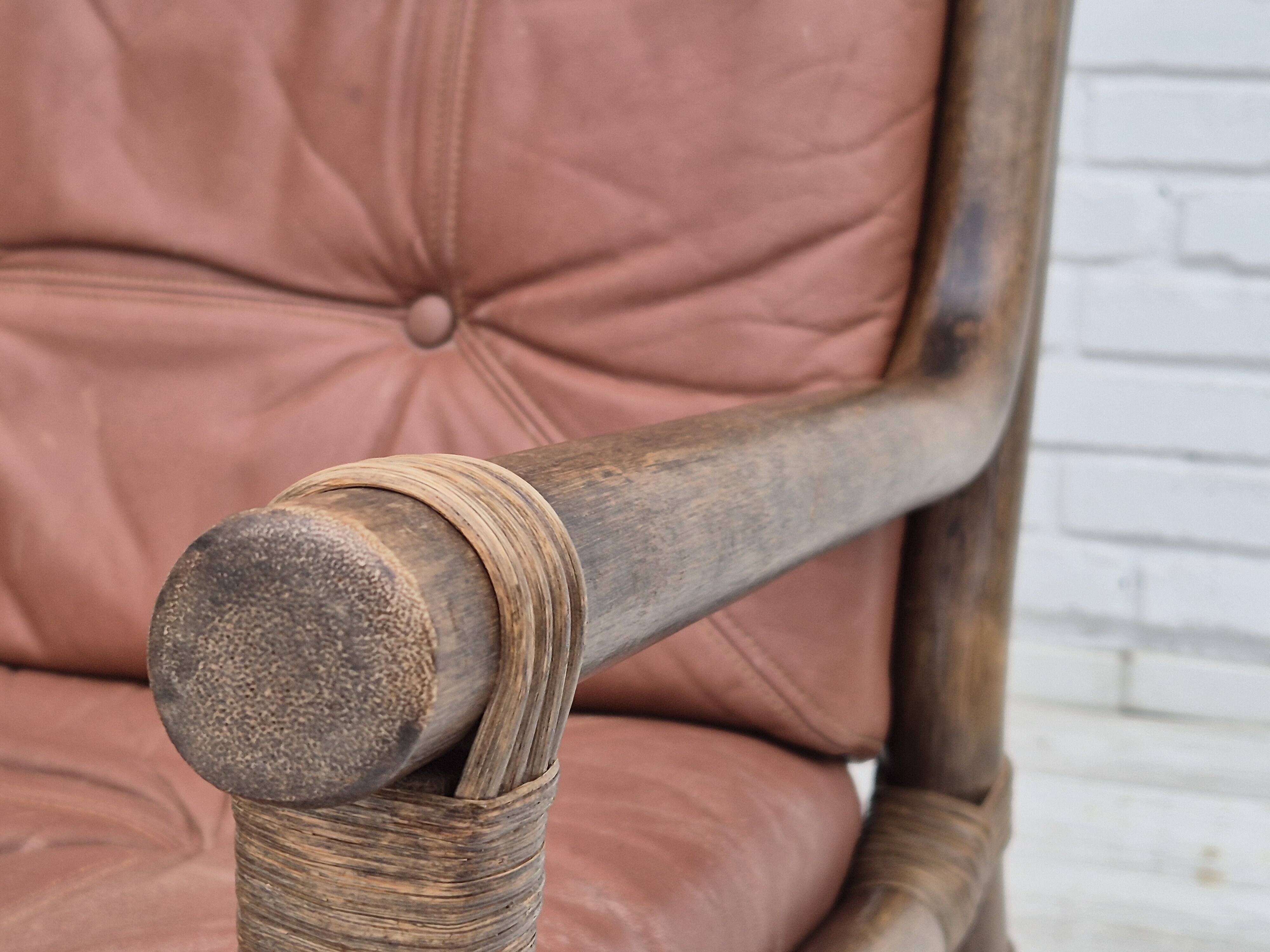 1970s, Scandinavian armchair, original very good condition, bamboo, leather.