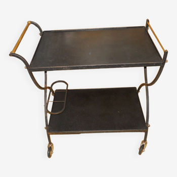 rolling table bronze metal faux leather