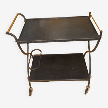 table roulante bronze metal similicuir