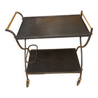 table roulante bronze metal similicuir