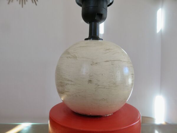 Paire de lampes en céramique rouge et blanche années 80