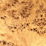 Square designer coffee table in elm burl and chrome, JC Mahey 1970