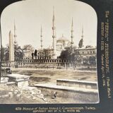 Photographie ancienne stereo, stereograph, luxe albumine 1903 Mosquée du Sultan Ahmed 1er
