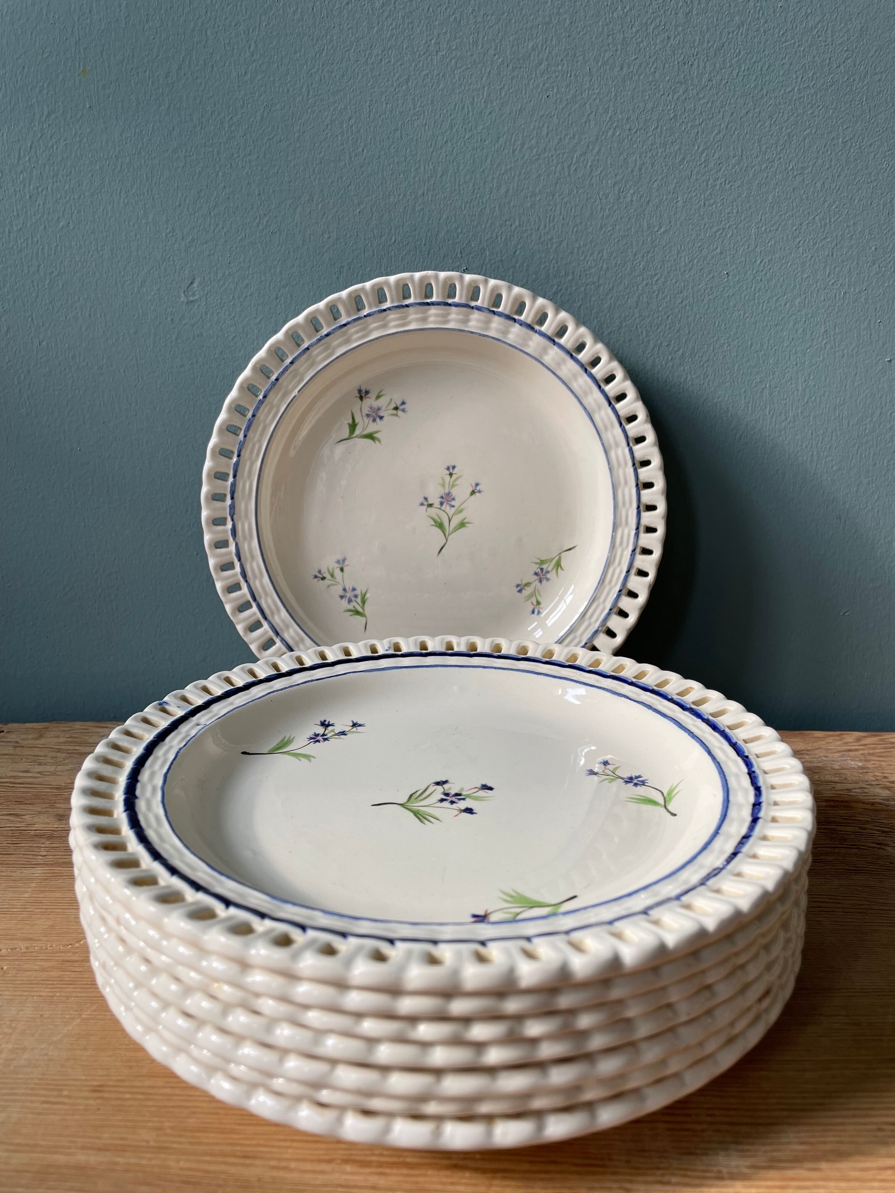 Set of 8 small plates Niderviller décor at Barbeau
