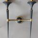 Pair of Maison Arlus torchiere sconces in gold brass and black lacquered 1960