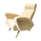 Fauteuil streamline années 50 laine bouclée