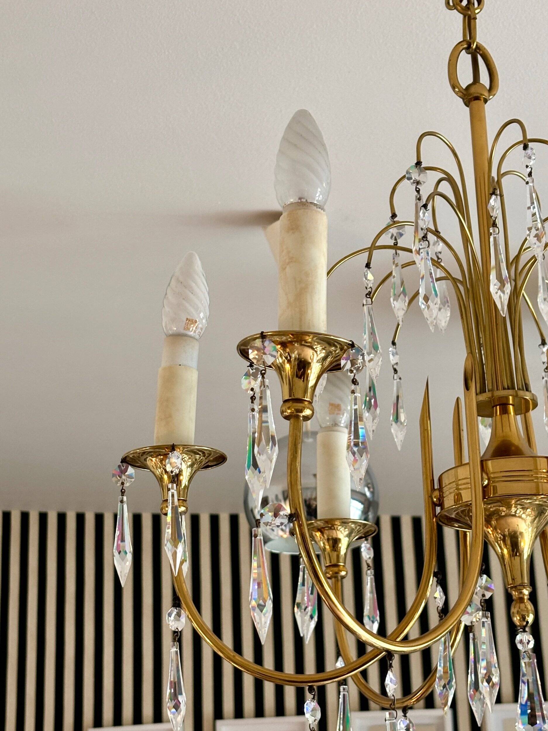 6-light chandelier in gold metal and tassels