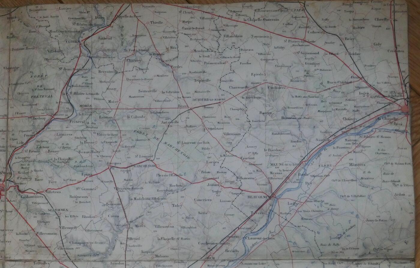 Old map of Tours, Blois, Orléans, Le Mans