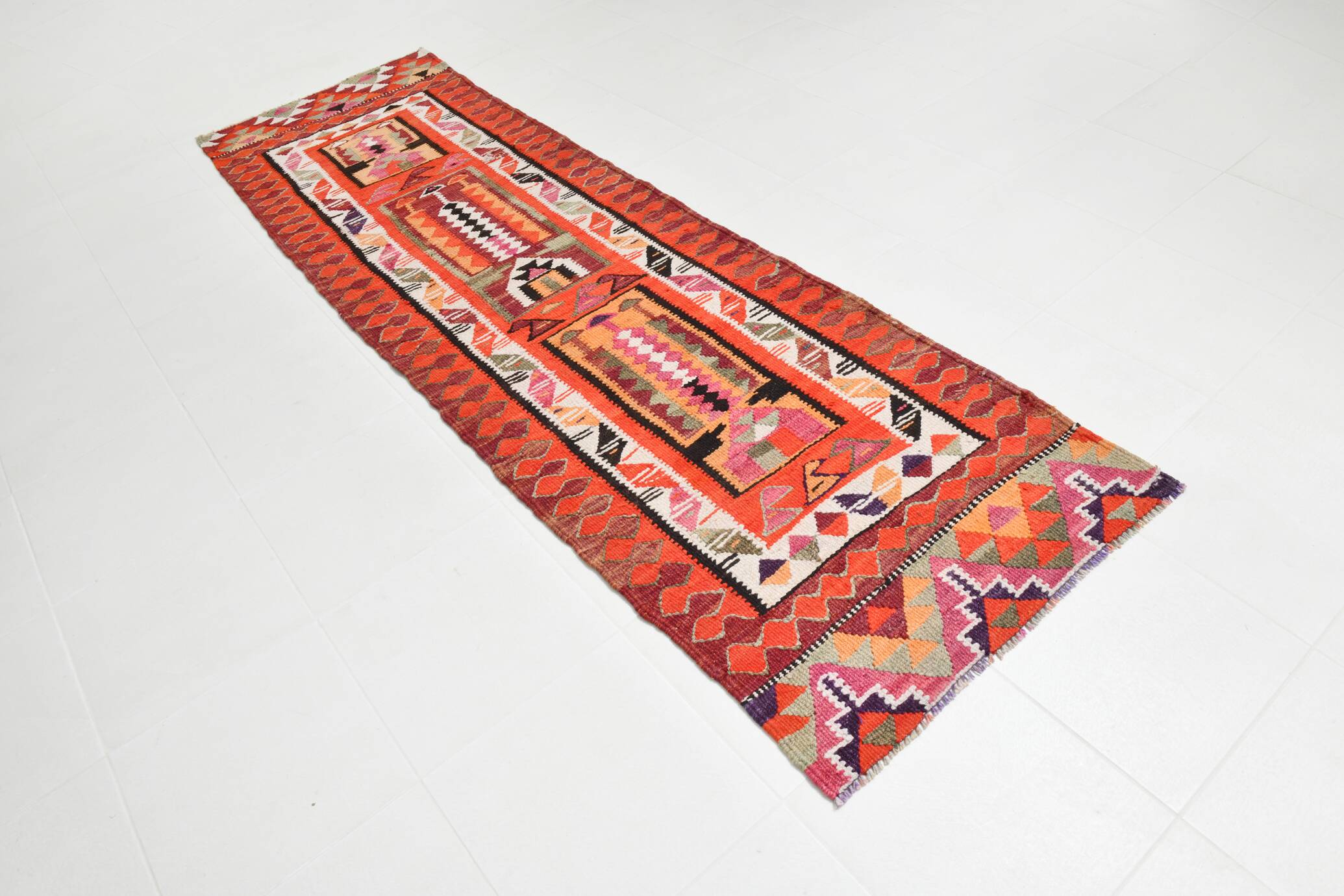3x10 Kilim Pumpkin Orange Wool Runner Rug, 90x300Cm