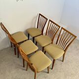 Lot of 6 old solid beech chairs, vintage design from the 60s, new fabric