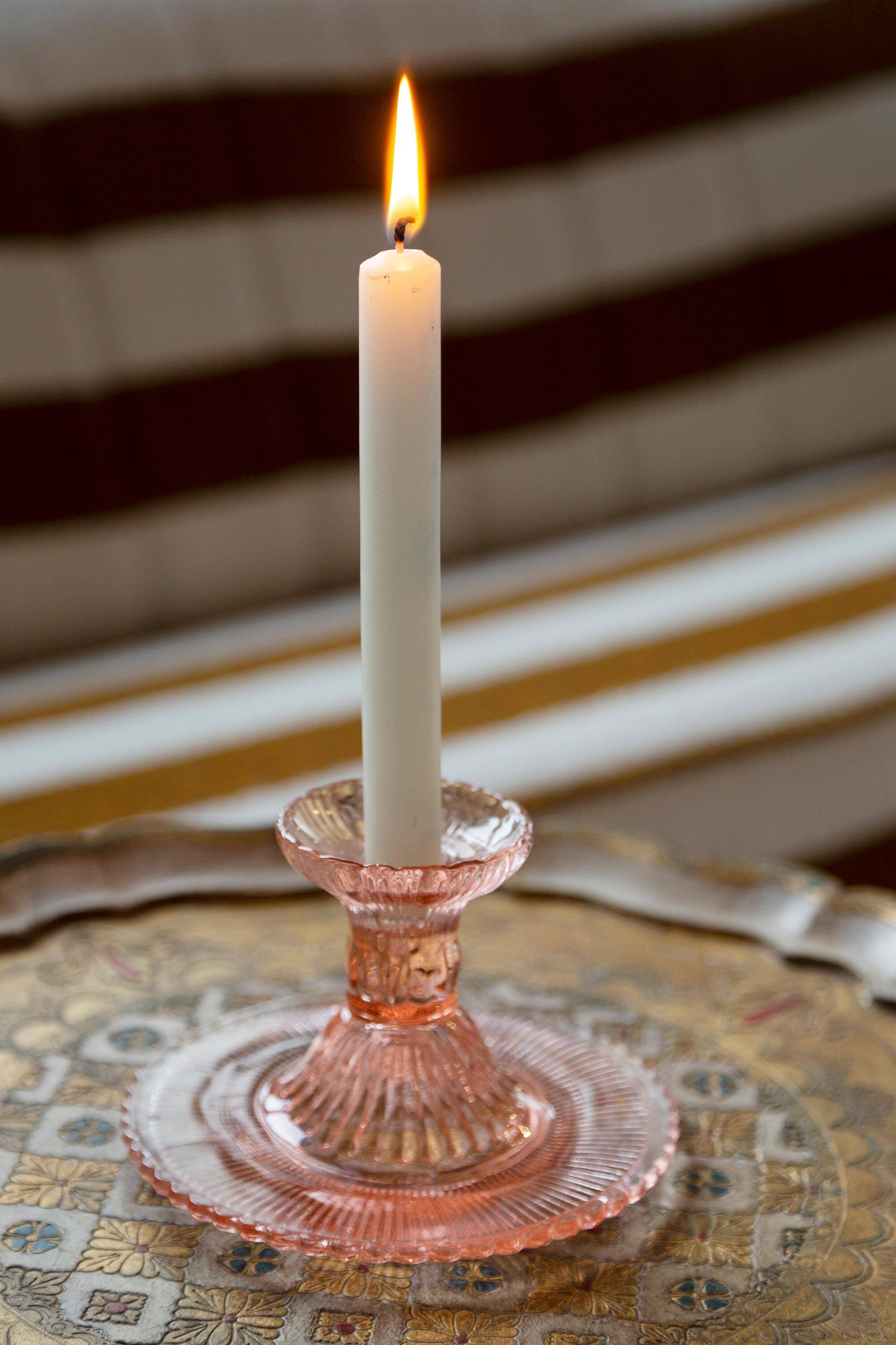 Pale pink glass candlestick mid-century, Europe, 1960s