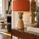 Large vintage sculptural lamp from the 60s/70s – olive green ceramic & very fine fibres.