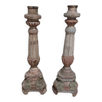 Paire de bougeoirs en bois 43 cm - style 18ème siècle