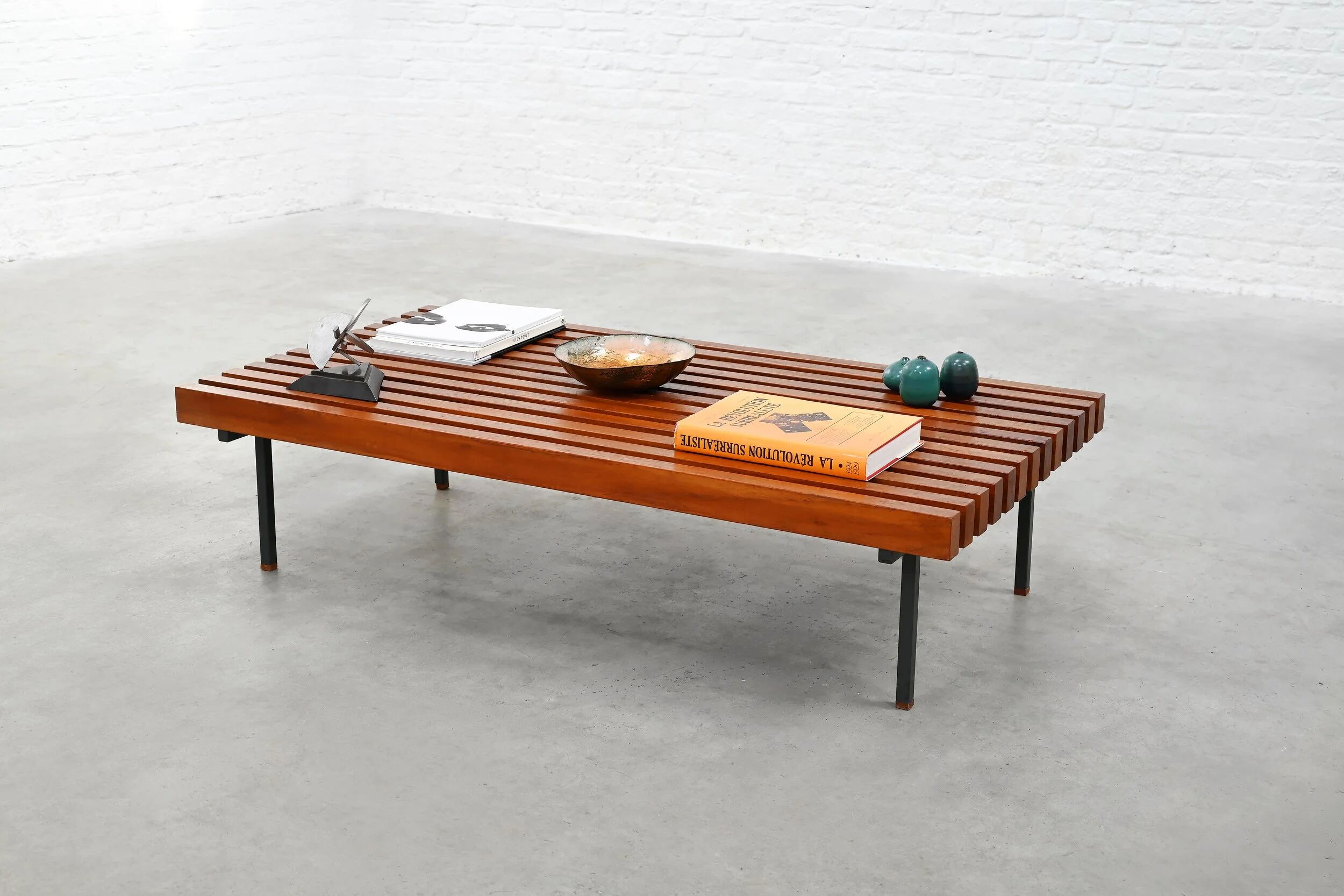 French slatted wood coffee table / bench, 1960s
