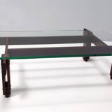 Walnut Coffee Table with Rectangular Glass Top Attributed to Ico Parisi, Italy