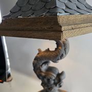 Monumental lamp with a dolphin in cast iron and lead scales - 110cm