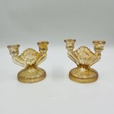 Pair of Empoli amber glass chandeliers in Art Deco style