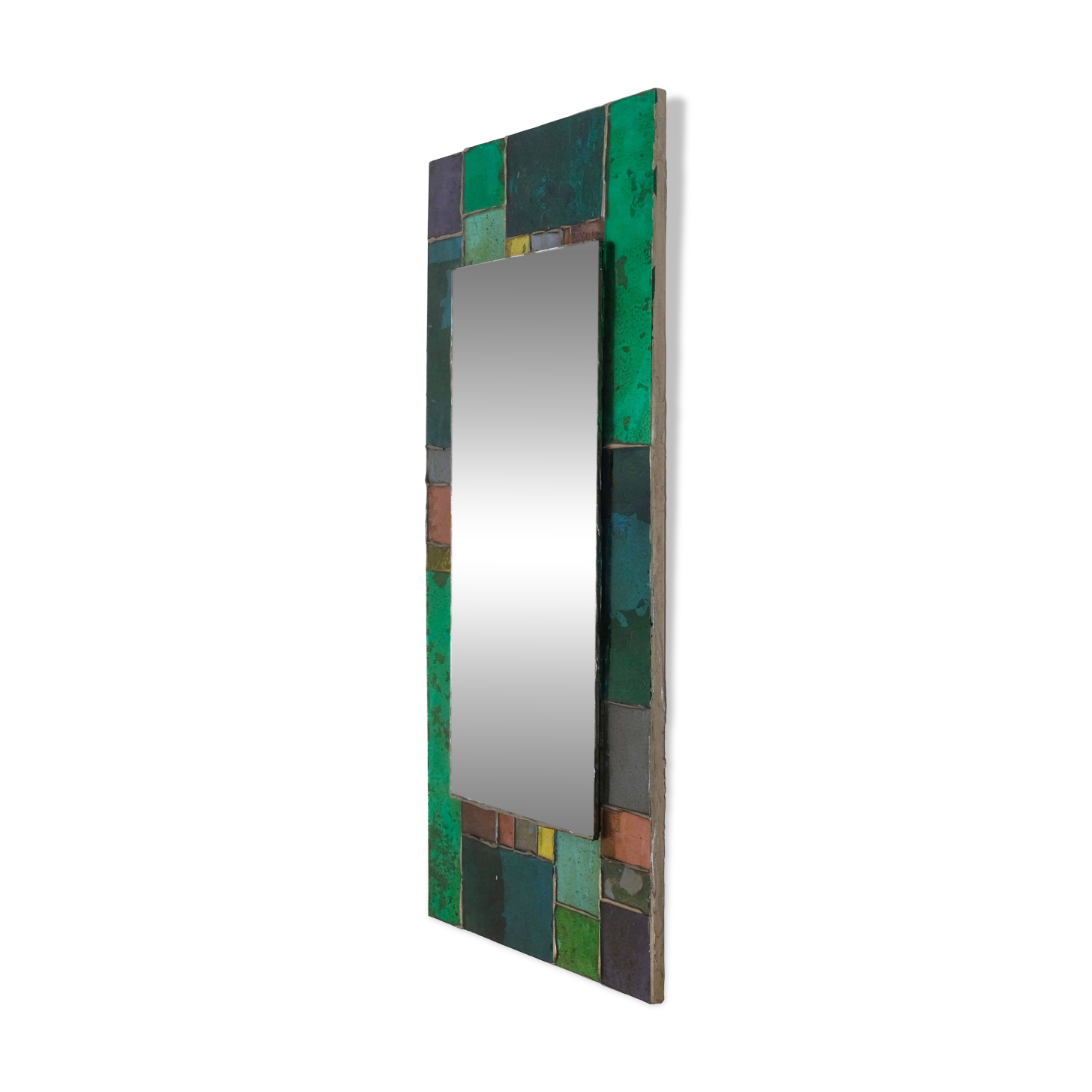Coloured glass mirror, French work from the 1960s, 35x77 cm.
