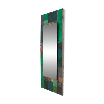 Coloured glass mirror, French work from the 1960s, 35x77 cm.