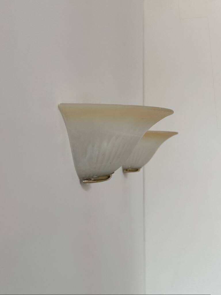 Pair of vintage speckled glass wall lights, France, 1970.