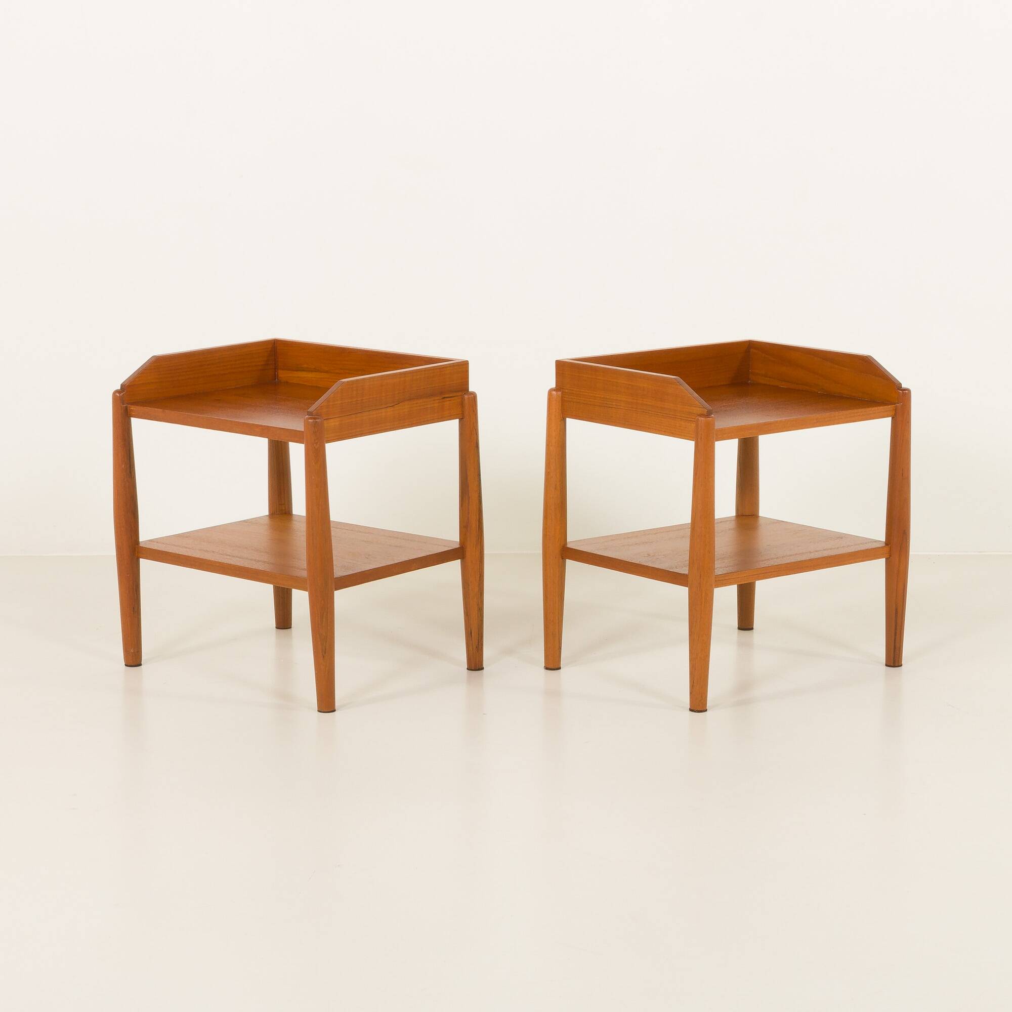 Pair of mid century minimalist nightstands, bedside tables in solid teak