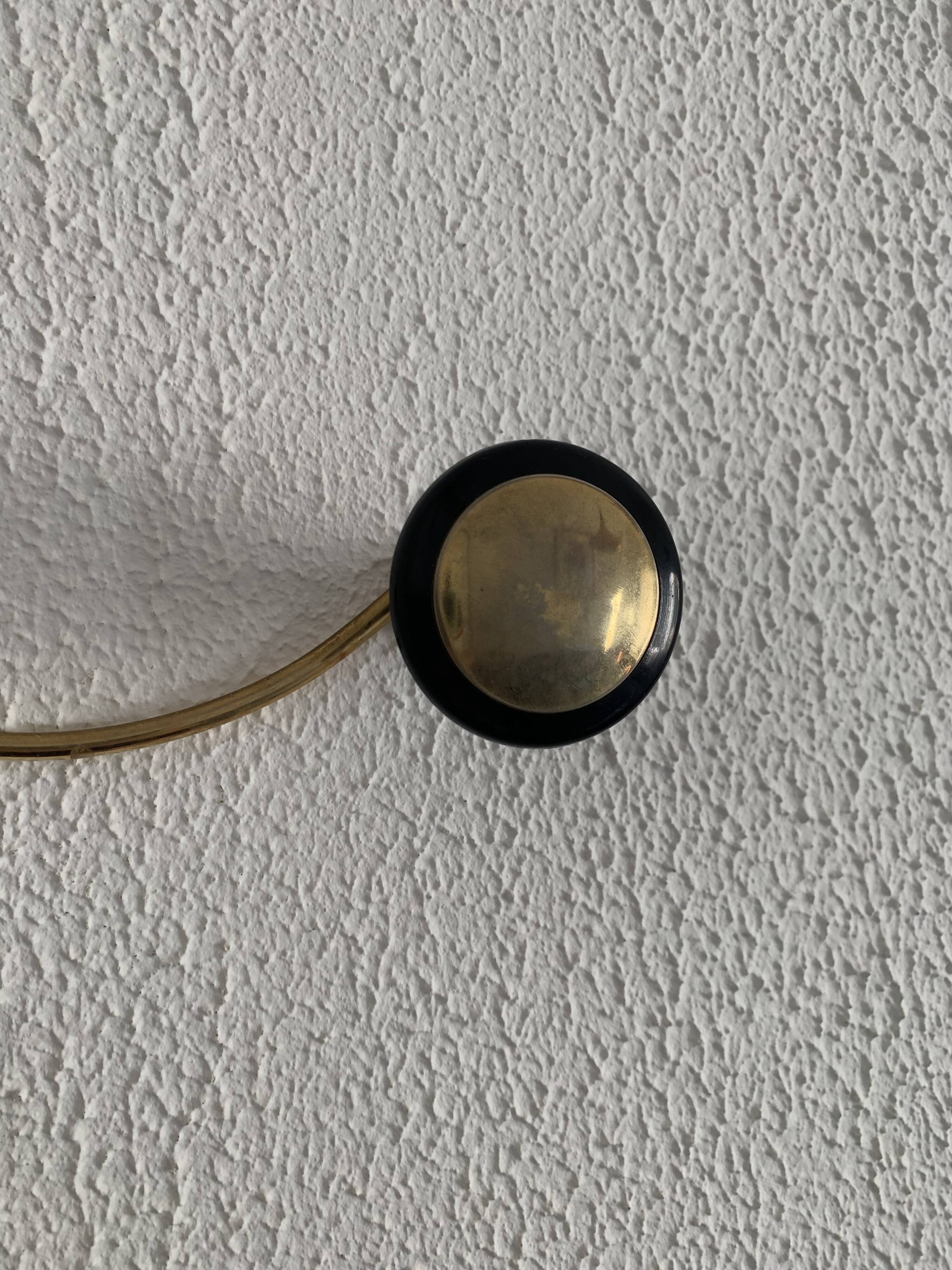 Portemanteau vintage 1960 mural doré noir 3 patères - 45 x 7 cm