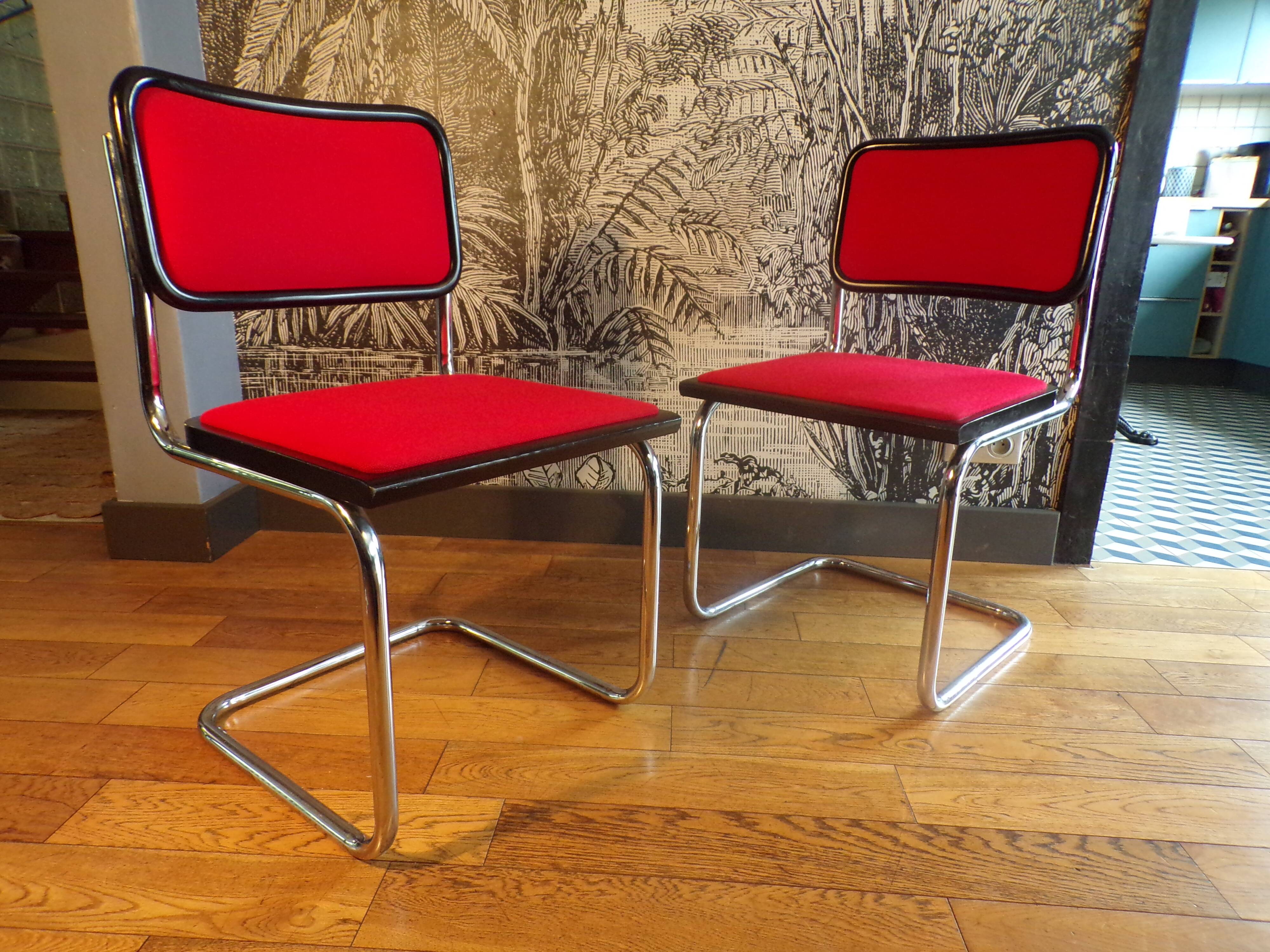 Pair of Cesca B32 Marcel Breuer chairs in red fabric