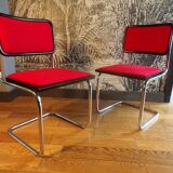 Pair of Cesca B32 Marcel Breuer chairs in red fabric