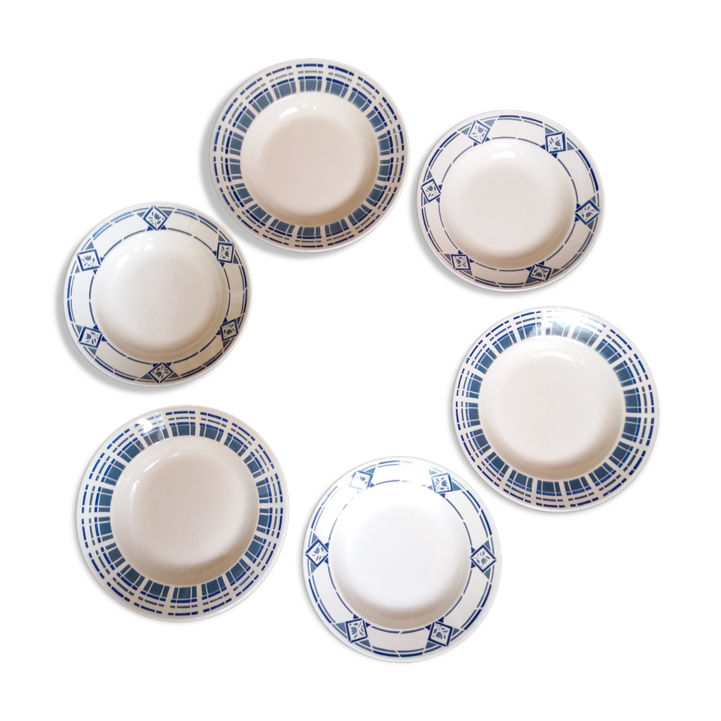 Set 6 Art Deco hollow plates