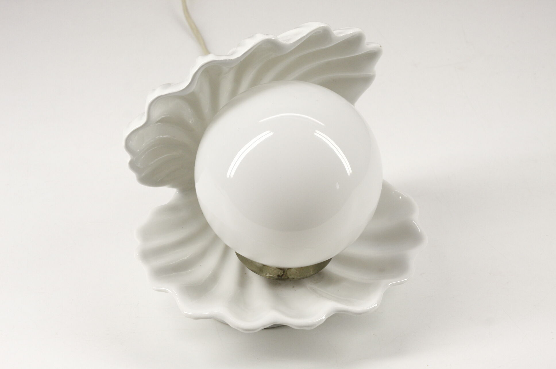 Ceramic lamp shell vintage white manises Spain 70s