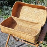 Early 20th century woven rattan straw suitcase
