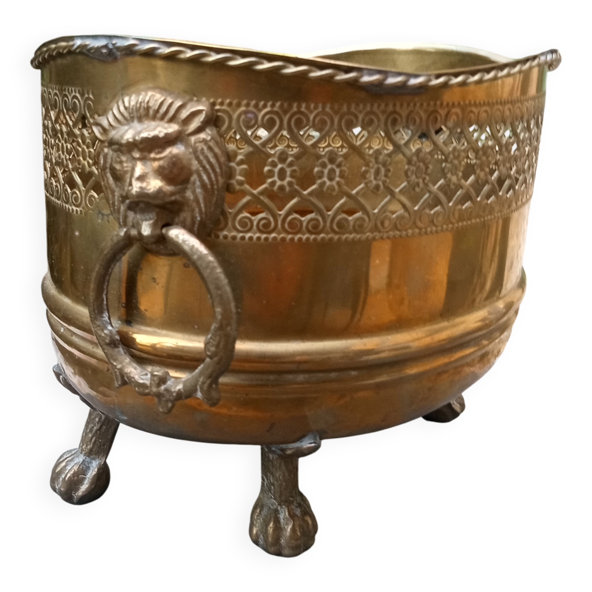 Large brass lion planter Art Nouveau