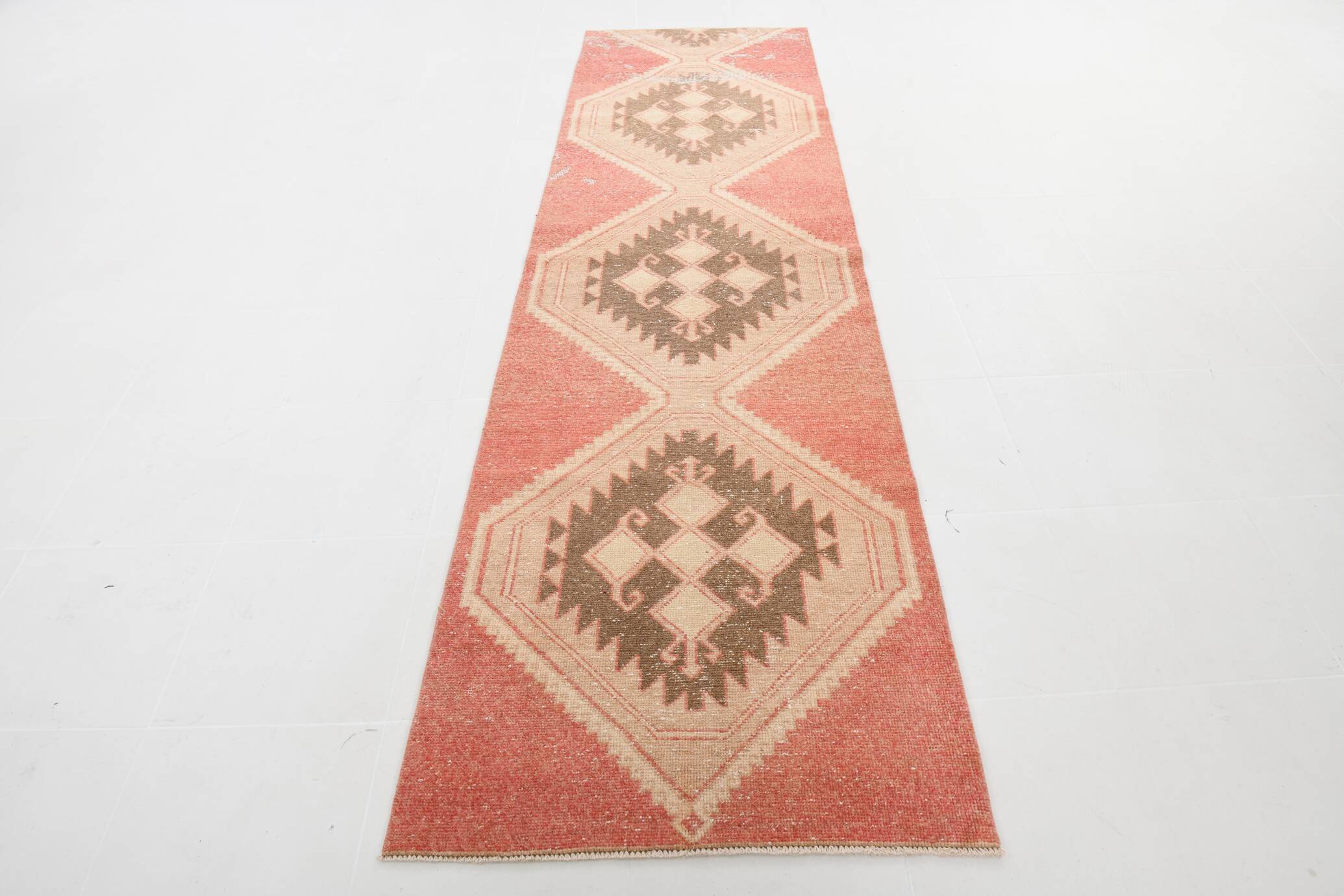 3x11 Vintage Runner Rug, Peach Color Rug, Vintage Runner Rug, 91x328Cm