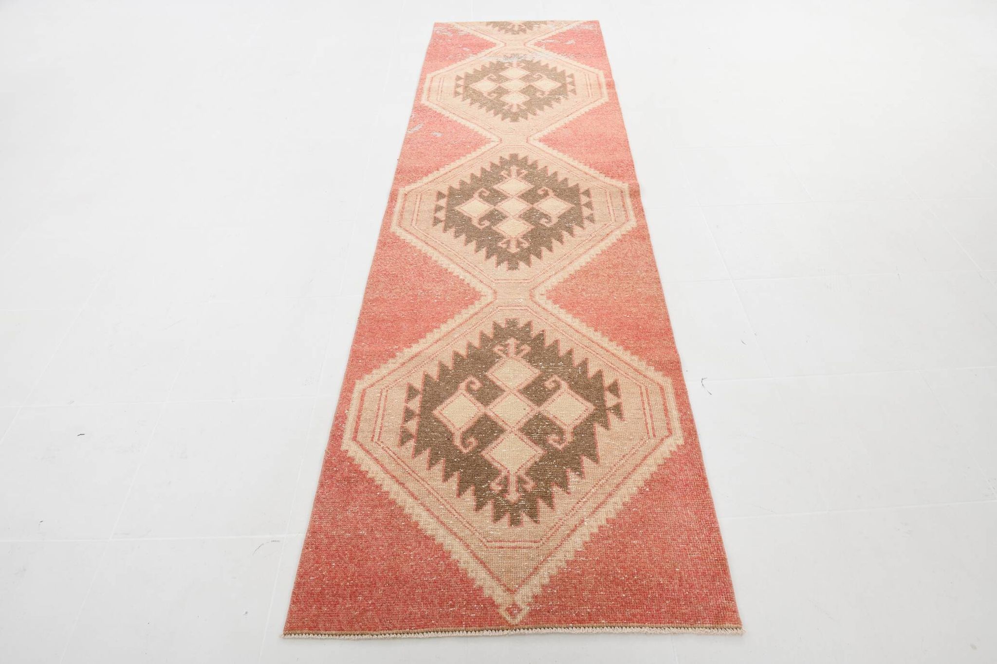 3x11 Vintage Runner Rug, Peach Color Rug, Vintage Runner Rug, 91x328Cm