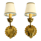 Two beautiful original Mid Century Modern floral wall lamps made of brass w