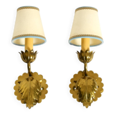 Deux magnifiques lampes murales florales originales de style Mid Century Modern en laiton.