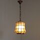 French Vintage Capiz Shell Hanging Pendant Light in Brass Metal and Copper