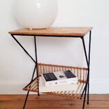 Rattan and metal side or bedside table