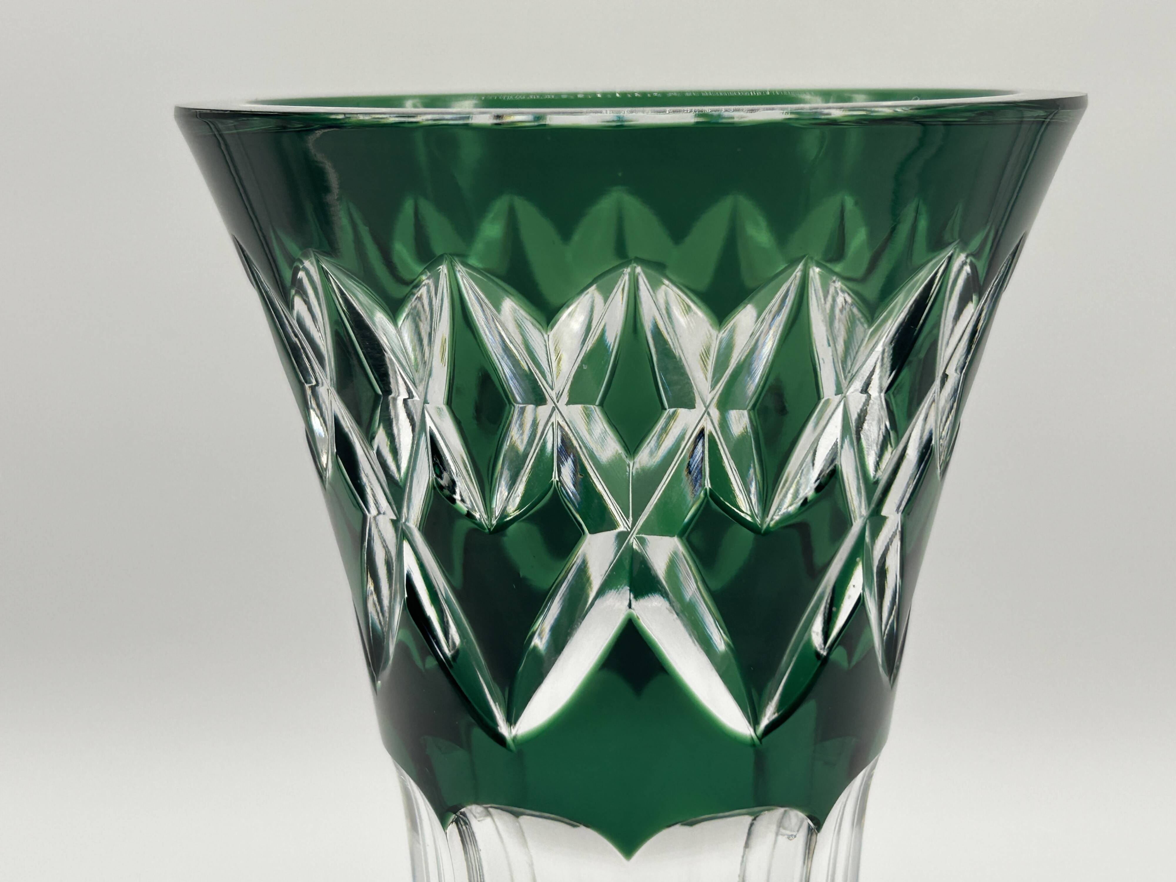 Cut and lined green crystal vase from Val Saint-Lambert