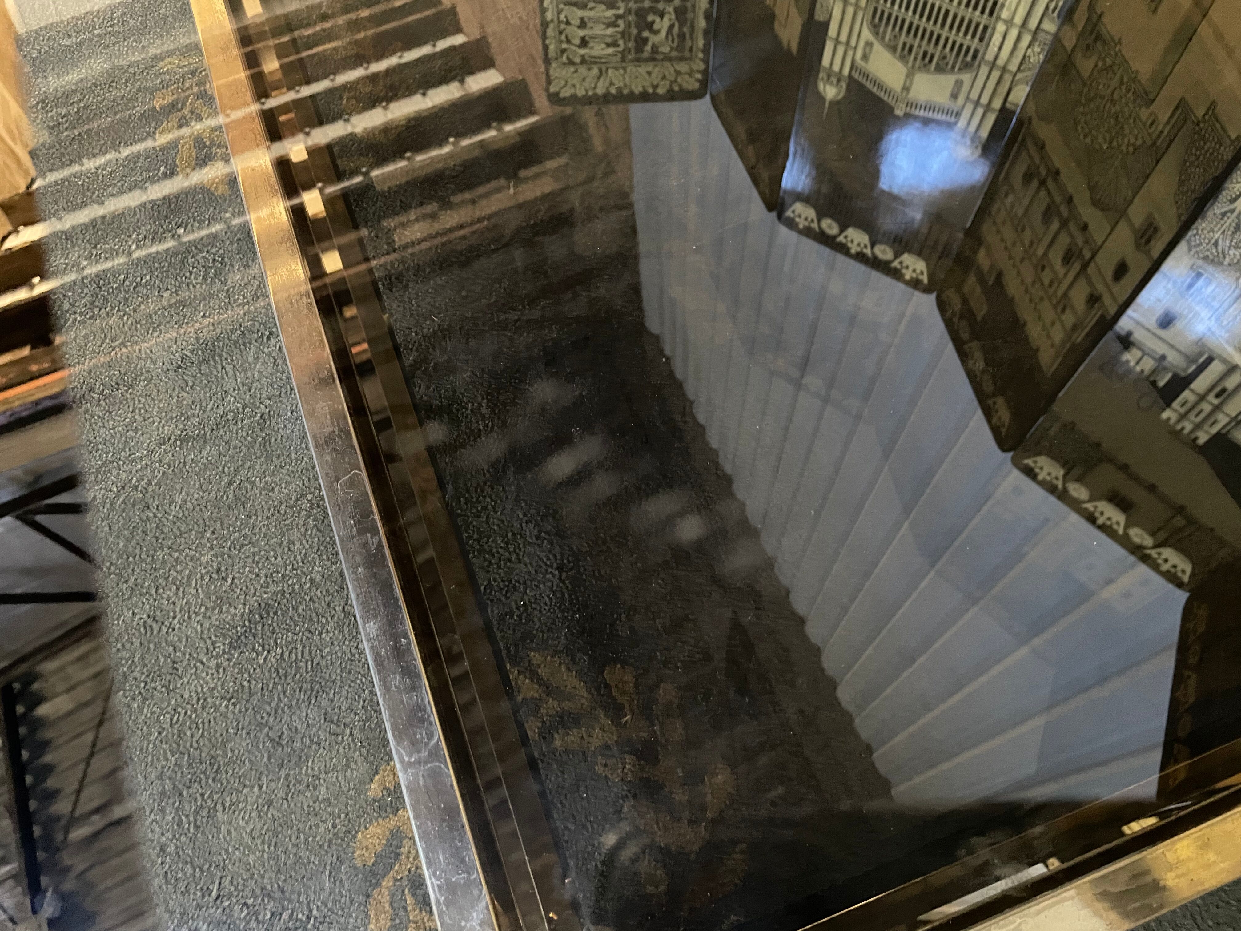 Coffee table in gilded metal and mirror glass with double top 1980