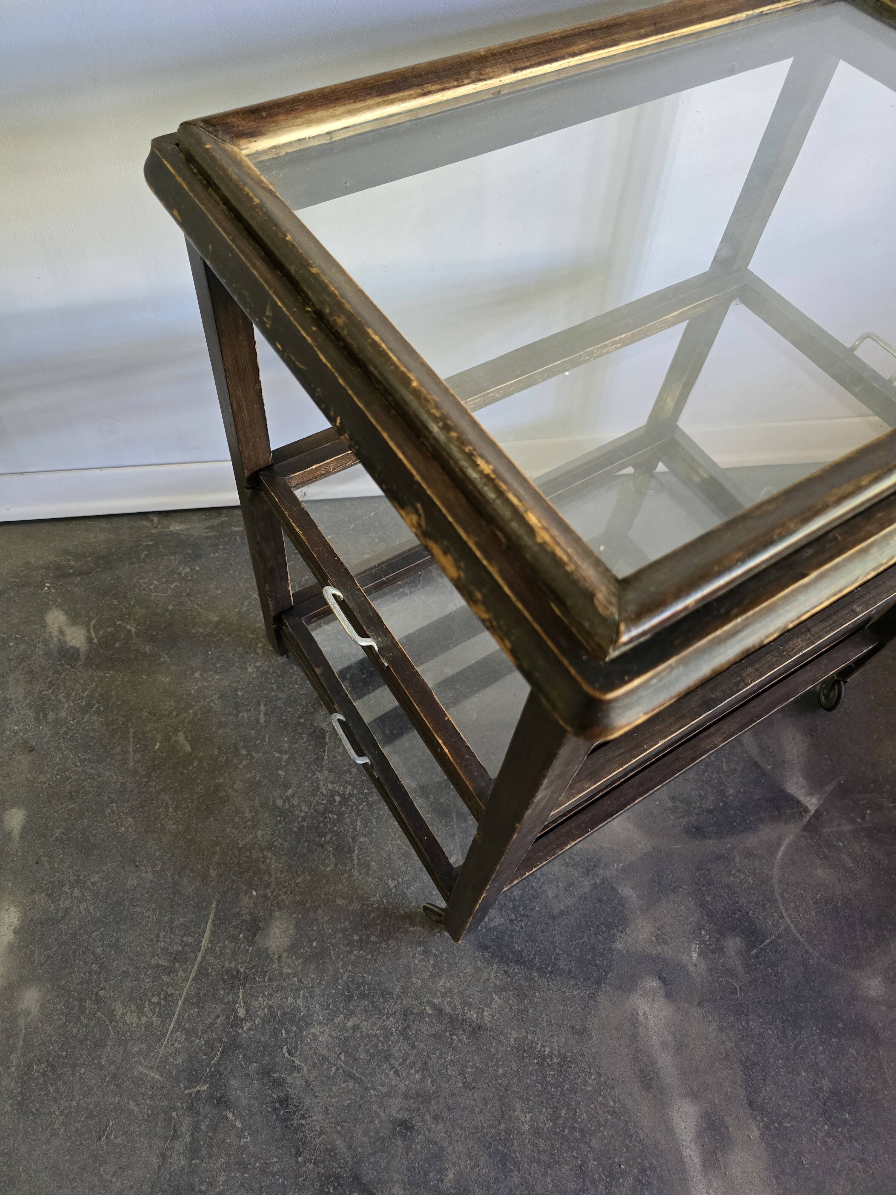 30s Art Deco Bar Cart / Serving Trolley with Removable Glass Trays