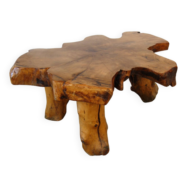 Table basse brutaliste en massif années 60