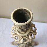 Large candle holder in patinated white painted metal