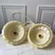 Pair of suspensions in opaline glass cream and silver border art deco 30s