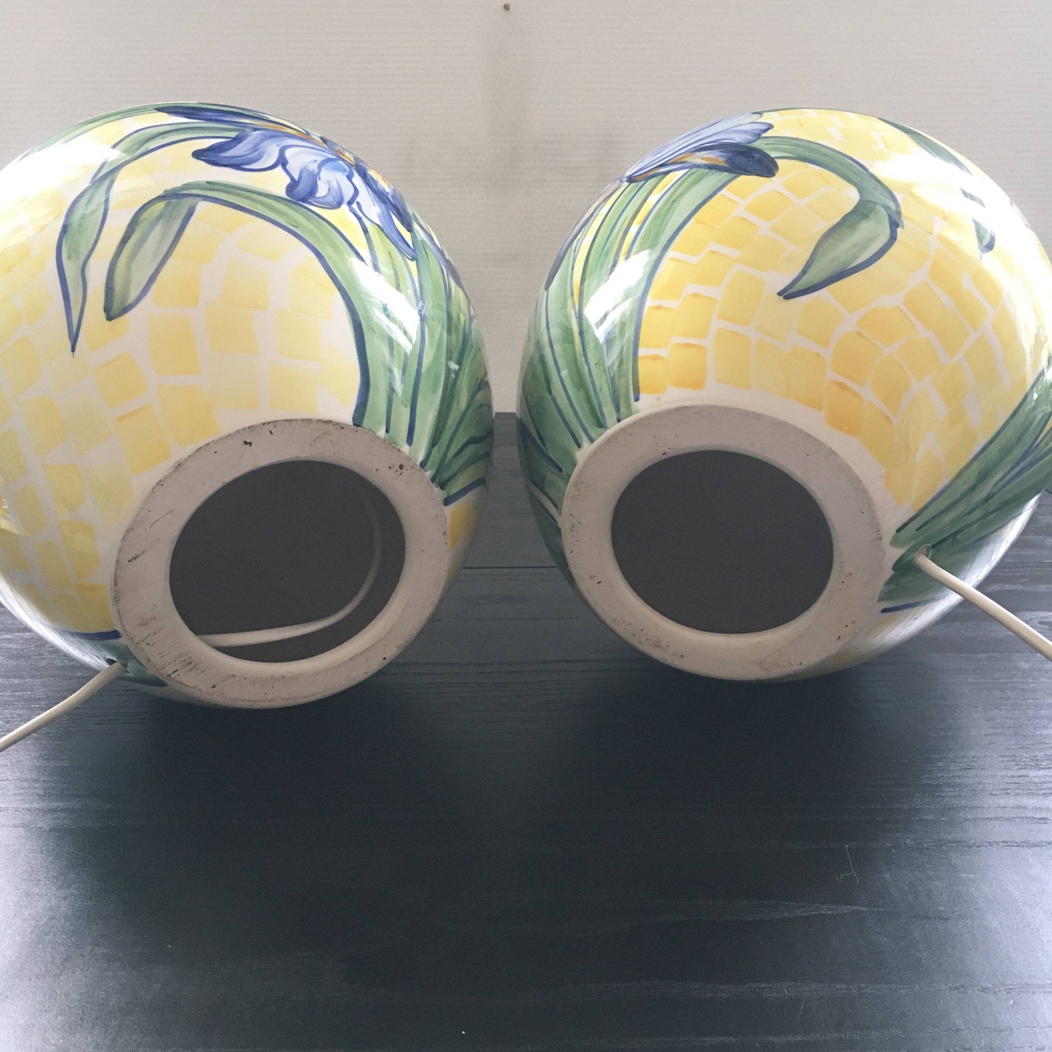 Paire de pieds de lampes italiennes décor iris