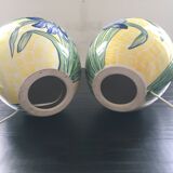 Pair of Italian lamp bases with iris decor