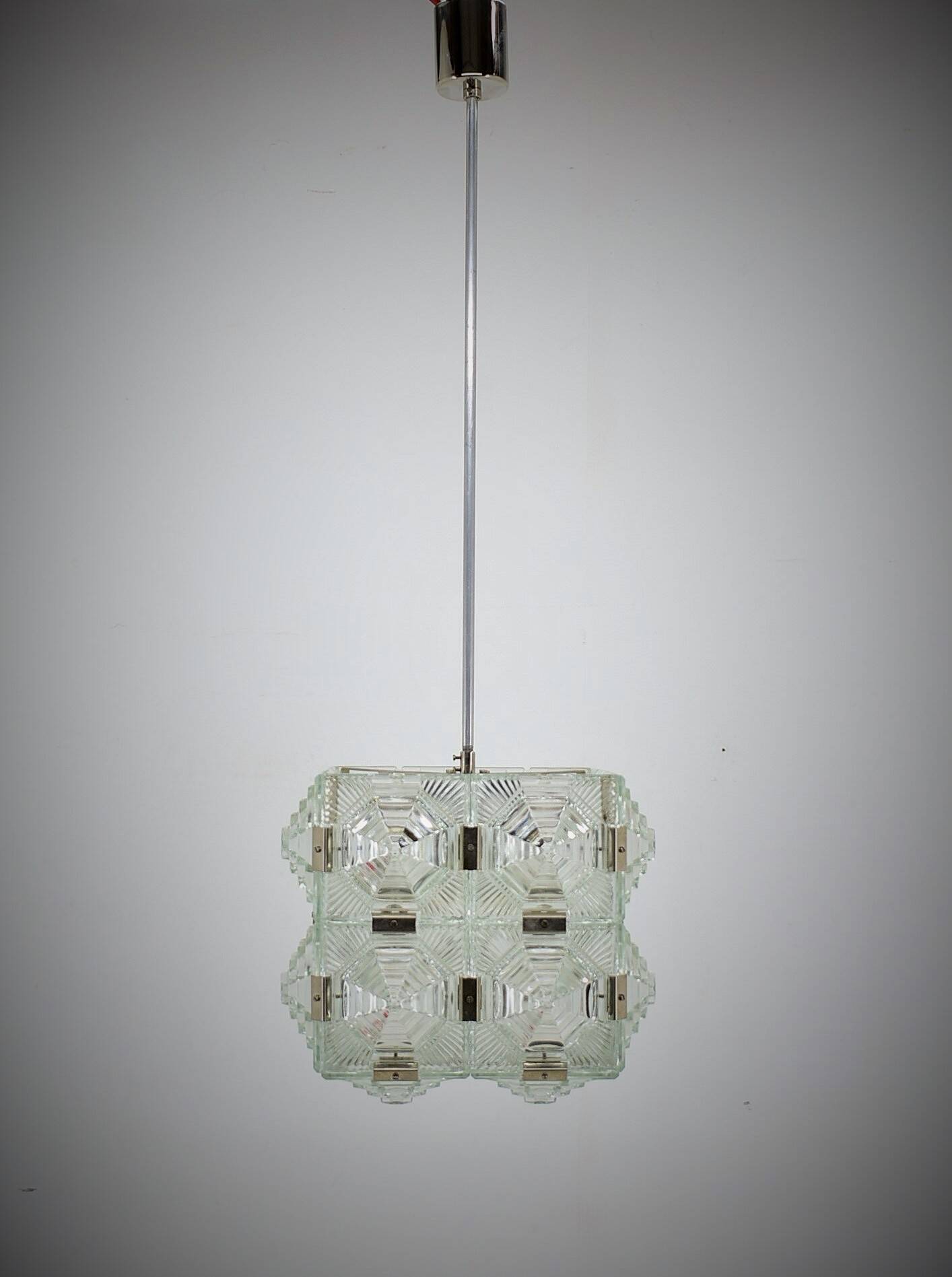 Brutalist glass chandelier by kamenicky senov, 1970s